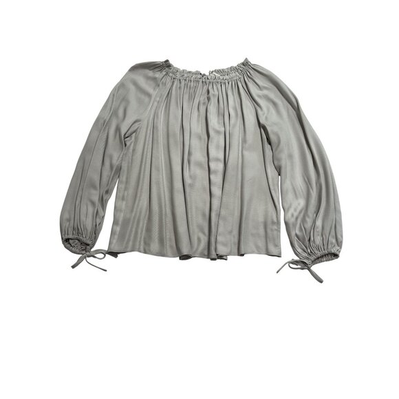 Club Monaco Long Tie Sleeve Peasant Blouse in Light Grey - Picture 1 of 3